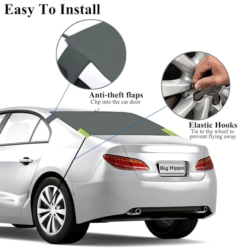 Image of Big Hippo Rear Windshield Snow Cover All Weather Back Window Frost Cover 600D Oxford Car Rear Windshield Cover Winter Car Accessories Fits Sedan SUV Van Truck, Gray（57.1 inchx 35.4 inch）