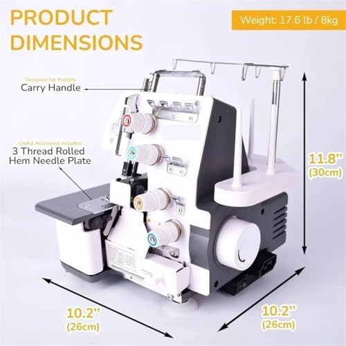 Industrial Serger Sewing Machine - Heavy Duty Overlock Machine with Metal Frame, 3-4 Thread Capability for Professional Fabric Projects