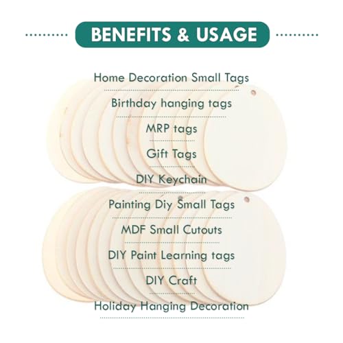 Image of MDF Cutouts | Wooden Cutout For Craft | Pine Wood | Unfinished Tags for Key Chain, Slices Crafts, Xmas, Decorations, Painting | Resin Art Work | MDF Board Cutouts, Oval- [50pcs]-[4.5cmx5cm]