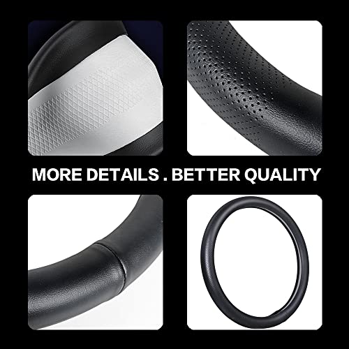 Vargtr Car Steering Wheel Cover,Universal 15 Inch Premium Leather Car Steering Wheel Cover,Best Grip,Perforated Design,Breathable,Non-Slip,Sweat-Absorbent,Warm In Winter And Cool In Summer (Black) #TOP5