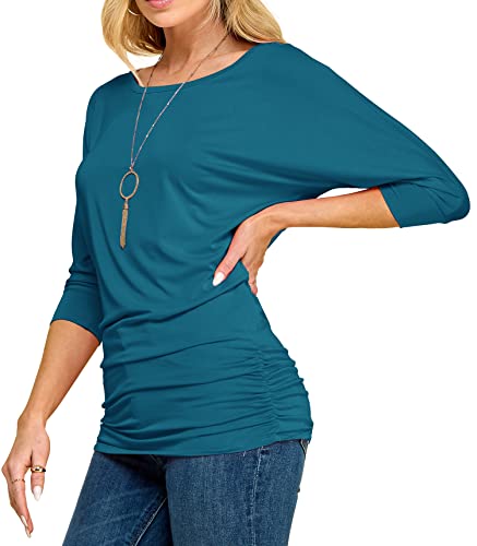 Made By Johnny MBJ WT822 Womens 3/4 Sleeve with Drape Top XXL Teal