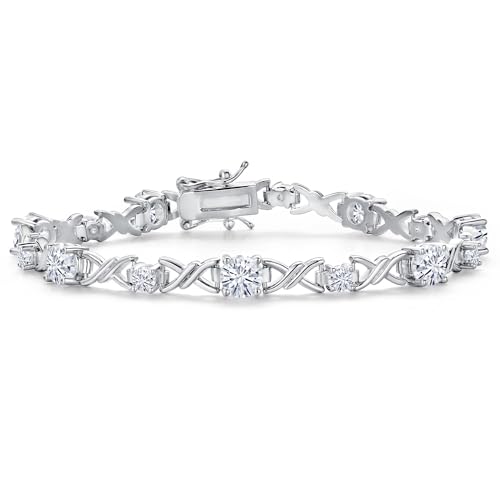 Gem Stone King White Moissanite Tennis Bracelet For Women | 4.20 Cttw | Round 5MM and 3MM | 6.5 Inch
