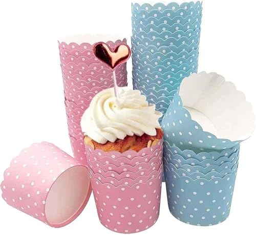 Cupcake Wrapper, 100 Stück Cupcake Liner Fall Wrapper Muffinförmchen Papier Cupcake Backbecher Papierkuchen für Backtage Geburtstage Hochzeiten und Partys Rosa blau
