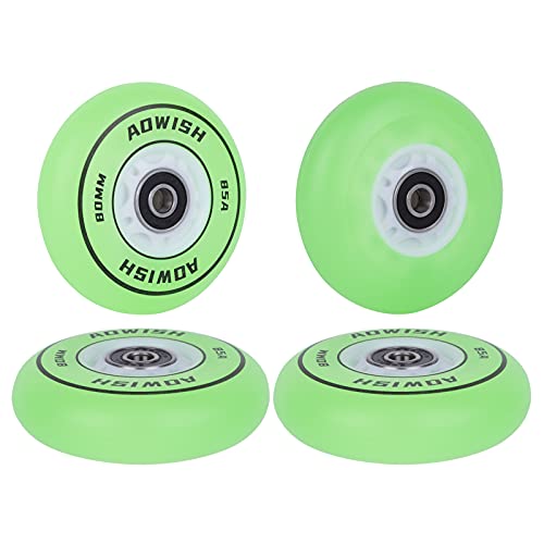 Aowish Light Up Inline Skate Wheels 85A Led Glow Flash Flashing Luminous Illuminating Inline Skate Replacement Wheels W/Bearings Abec-9 For Roller Blades Caster Board Scooters (4-Pack) (Green, 80Mm) #TOP3