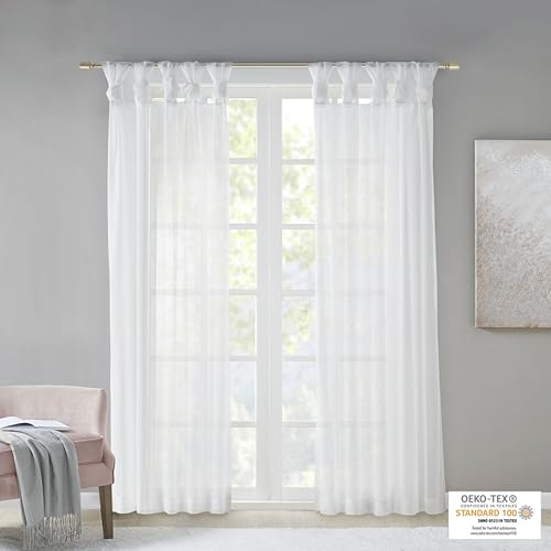 Madison Park Ceres DIY Twisted Tab Sheer Curtain, Pair Panels, Lightweight Window Treatment, Voile Privacy, Light Filtering Drape for Bedroom and Apartment, 50 in x 95 in, White 2 Piece by Madison Park - Image 2