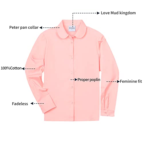 Image of Mud Kingdom Girls Dress Shirts School Uniform with Peter Pan Collar Poplin Long Sleeve