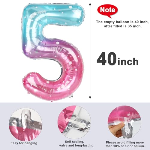 Image of 5 Balloon Numbers Birthday Decorations, 40In Pink Purple Blue Balloons | Eye-catching Appearance, Perfect Decorative Centerpieces, Convenient Self-sealing Structure, Widely for Various Occasions