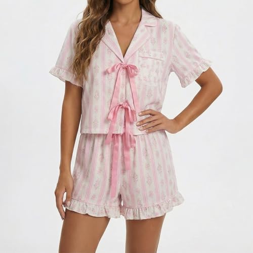 Ensemble pyjama rayé décontracté et tendance avec chemise short - 3