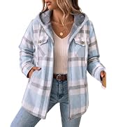 Zeagoo Womens Flannel Jacket Plaid Fleece Lined Shacket Hooded Winter Coats | Fleece jackets wome...
