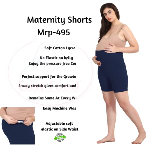 Image of Women's Cotton Maternity Shorts Over The Belly for Pregnant Women for Pre & Post Pregnancy