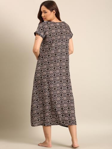 Image of Rupa Jon Aishwarya Women Full Length Printed Nighty in Premium Cotton Blend Fabric, Night Dress, Maxi Nighty for Comfortable Everyday Wear
