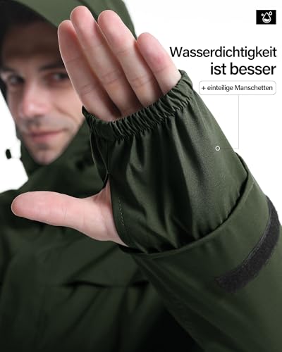 Coutyuyi Rain Jacket Men's Lightweight with Hood Packable Breathable Antistorm Jacket Windbreaker Waterproof Raincoat(Dark green,L - Image 3