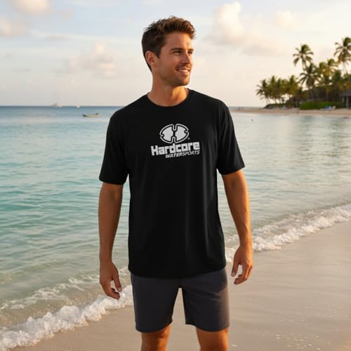 Image of Hardcore Water Sports Mens Rash Guard Surf Swimwear Swim Shirt SPF Sun Protection Loose Fit Fitting