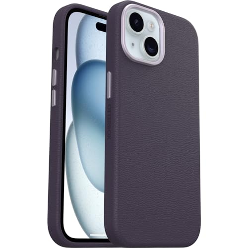 Image of OtterBox iPhone 15 Symmetry Series Cactus Leather for MagSafe - Plum Luxe (Purple), Snaps to MagSafe, Ultra-Sleek, Raised Edges Protect Camera & Screen