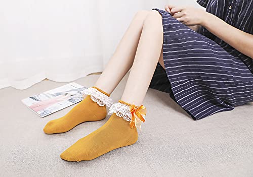 Image of Women Ruffle Socks, Double Layer Lace Butterfly Cute Frilly Girl Princess Cotton Ankle Socks