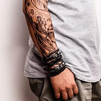 Miniatura 7 de MILAKOO Pulsera de cuero para mujeres y hombres, pulsera de cuerda trenzada negra, pulsera punk de joyería, 9.5 inches, Cuero