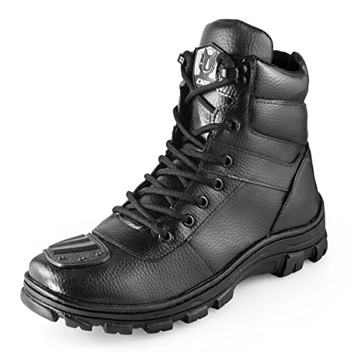 Bota Coturno Adventure Couro Masculino Motoqueiro Motociclista Sola Borracha Protetor Marcha Cor:Pre