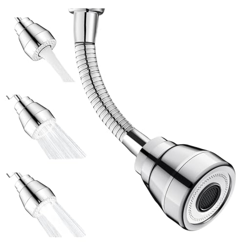 Kitchen Tap Spray Head - 360° Swivel Flexible Faucet Sprayer with 3 Water Modes - Faucet Extender Tap Attachment - 22mm/24mm Compatible - Fits Standard Tap Adapter for Kitchen Sink