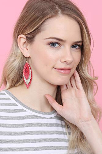 Bohemian Genuine Suede Real Leather Geometric Drop Earrings - Lightweight Hook Dangles Feather, Leaf, Multi Color Fringe, Triple Tassel4