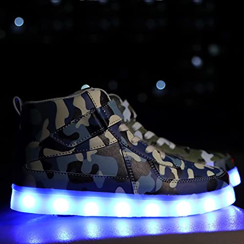 Sufuinu Kids Light Up Shoes With Usb Charging Flashing Led Sneakers High Top Luminous Dancing Shoe For Boys And Girls Child Unisex Blue Camo #TOP1