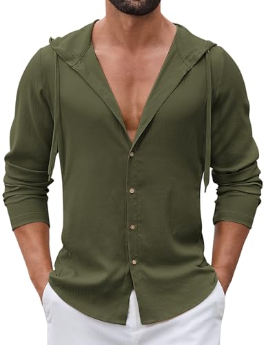 COOFANDY Men's UPF 50+ Sun Protection Hoodie Shirt Lightweight Quick Dry Fishing Hiking Beach Cover Up Army Green