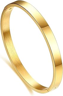 اساور حلقية مطلية بالذهب عيار 18 قيراط للنساء من جوليا ستور، اساور حلقية بيضاوية مفصلية قابلة للتكديس من الستانلس ستيل مقاس 6.5-7.5 انش