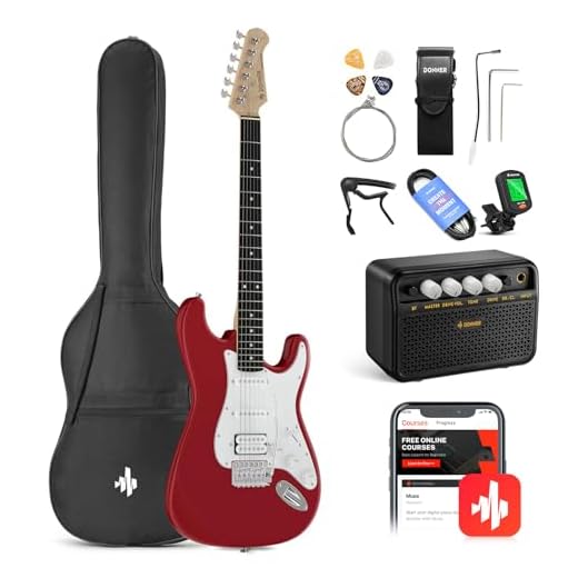 Donner Juego de guitarra eléctrica para principiantes de 39 pulgadas, pastillas S-S-H con amplificador, bolsa, correa, cuerdas, afinador, cable, púas, DST100
