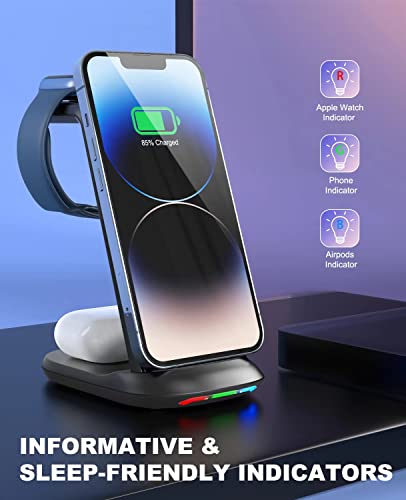 Wireless Charging Station,3 In 1 Fast Charger Stand Compatible With Iphone 14/13/12/11 Pro Max/X/Xs Max/8/8 Plus, Iwatch Series Ultra/8/7/6/5/Se/4/3/2, Airpods 3/2/Pro/Pro 2 #TOP4
