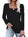 LCXWFE Womens Tunic Tops Puff Sleeve Casual Square Neck Long Sleeve Shirts Solid Color S-2XL