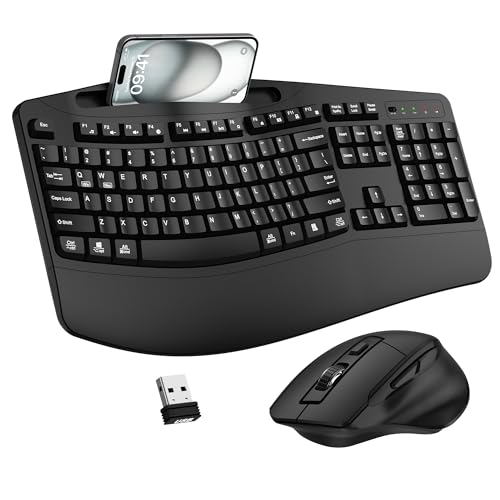 Wireless Keyboard and Mouse Combo, 2.4G Full Size Wave Keys