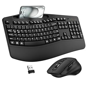 Wireless Keyboard and Mouse Combo, 2.4G Full Size Wave Keys Ergonomic Keyboard with Wrist Rest, Phone Holder, 3-Level DPI Adjustable Wireless Ergonomic Mouse for Windows, Mac Desktop/Laptop/PC(Black)