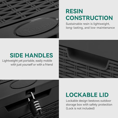 YITAHOME 118L Outdoor-Aufbewahrungsbox Rattan-Optik, Wetterfeste Resin-Box mit Schloss & Griffen, Gartenbox für Kissen, Poolzubehör & Werkzeug, Schwarz