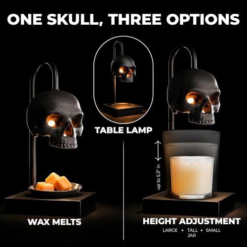 Nomnu Skull Candle Warmer Lamp, Black Spooky Gothic Decor w/Timer & Dimmer - Image 3
