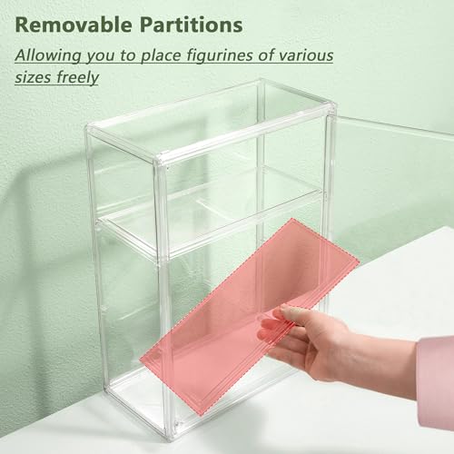 Image of Acrylic Display Case for Collectibles 3 Tier Wall-Mounted Display Case with 2 Movable Plates Clear Display Cases for Figures with Magnetic Door Tall Display Box, 2 Pack