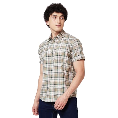 Image of Spykar Men's Regular Fit N /A Half Sleeve Checked Casual Shirts