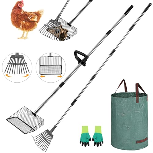 Chicken Poop Scooper Set - Adjustable Coop Scoop with...
