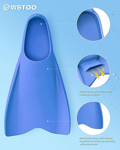 W WSTOO Streamlined Swimming Fins, Training Short Flippers, Silicone Flippers for Kids Adults Men and Women for Snorkeling and Diving