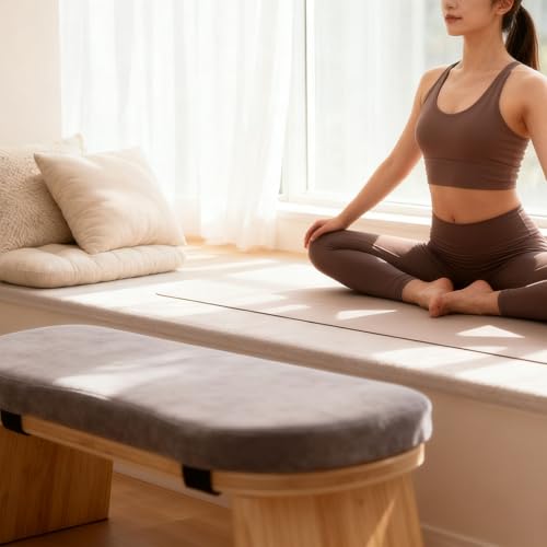 Banco de meditación de madera noble: taburete ergonómico acabado gris 3