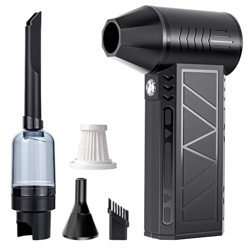 4 in 1 Cordless Air Duster 3 Speed Rechargeable Electric Compressed Air Blower Vacuum Cleaner for Keyboard Car Laptop Deep Cleaning Black