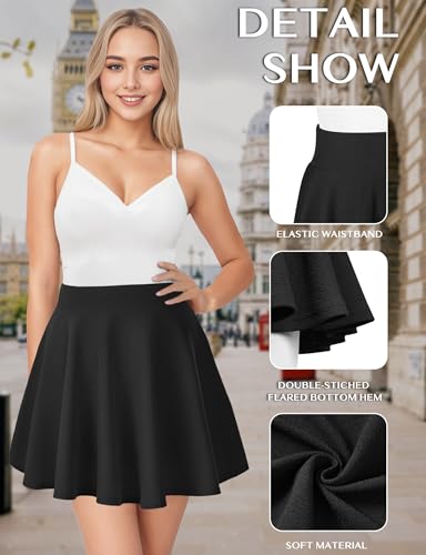 AURUZA Mini Skirts for Women, Womens Casual Skater Skirt, Basic Versatile Stretchy Flared Summer Mini Skirt (Medium, Black)2