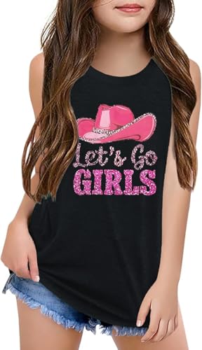 Image of Qbily Tank Tops for Girls Kids Summer Casual Cute Sleeveless Crewneck Graphic T Shirt 5-14 Years