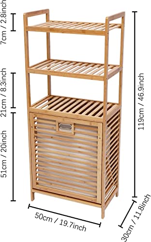 Bamboo Tilt Out Laundry Hamper, 3 Tier Freestanding Clothes Basket Storage Laundry Shelf For Laundry Room Bathroom, 19.7"L*11.8"W*46.9"H #TOP6