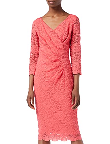 Gina Bacconi Damen Stretch Spitzenkleid Cocktailkleid, Orange/Rot, 44
