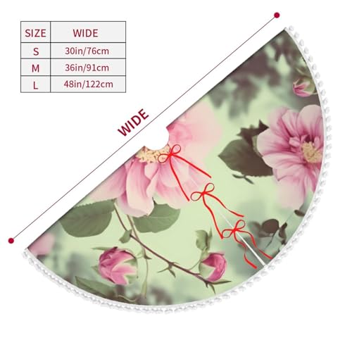 Jupe de sapin de Noël 122 cm rose vintage rustique à pompons double couche - 5