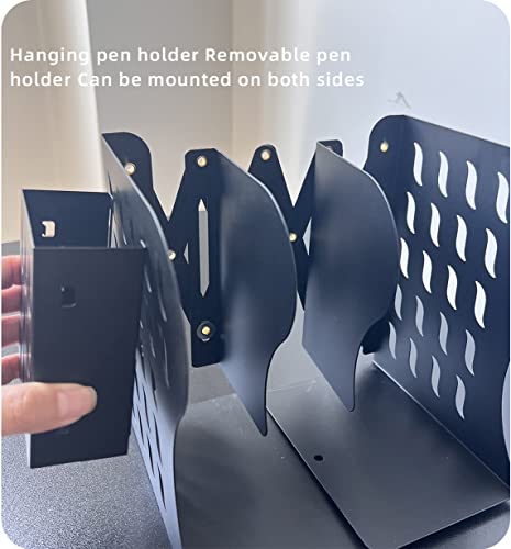 Metal Adjustable Bookend With Built-In Pen Holder - Organize Your Kitchen, Office, And Home | Decorative And Functional Shelf Organizer(Black) #TOP5