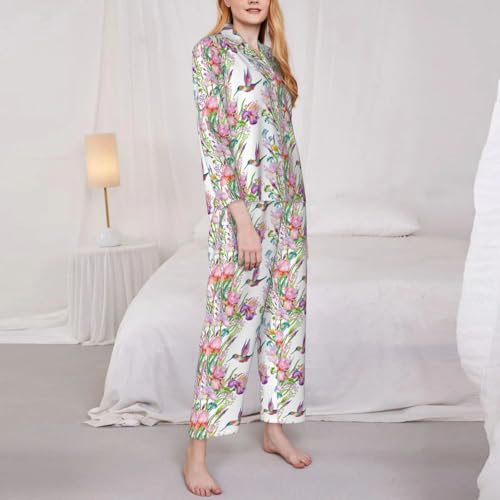 Ensemble de pyjama en maille douce imprimé oiseaux et flore haut de gamme