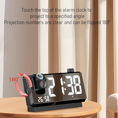 Reloj de proyección de techo – Reloj despertador de cabecera, despertadores electrónicos inteligentes | Proyector digital giratorio de 180 grados con sensor de temperatura para dormitorio, hogar - imagen 2