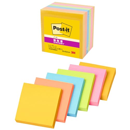 【Amazon.co.jp限定】 ポストイット 強粘着 付箋 ノート ネオンカラー 75×75mm 90枚×6パッド 654-6SSAN-AMの画像