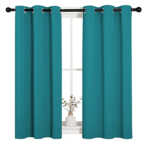 Image of NICETOWN Room Darkening Curtains 45 inch Length 2 Panels, Thermal Insulated Grommet Blackout Curtains for Modern Casual Elegant Bedroom Kids Room Theme Decoration (Peacock Teal, 2 Pieces, W34)