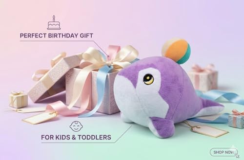 Image of Dolphin Plush Soft Toy with Ball (Purple) - Cute Teddy Style Stuffed Animal for Kids & Babies | Cuddly, Washable & Huggable Gift Toy